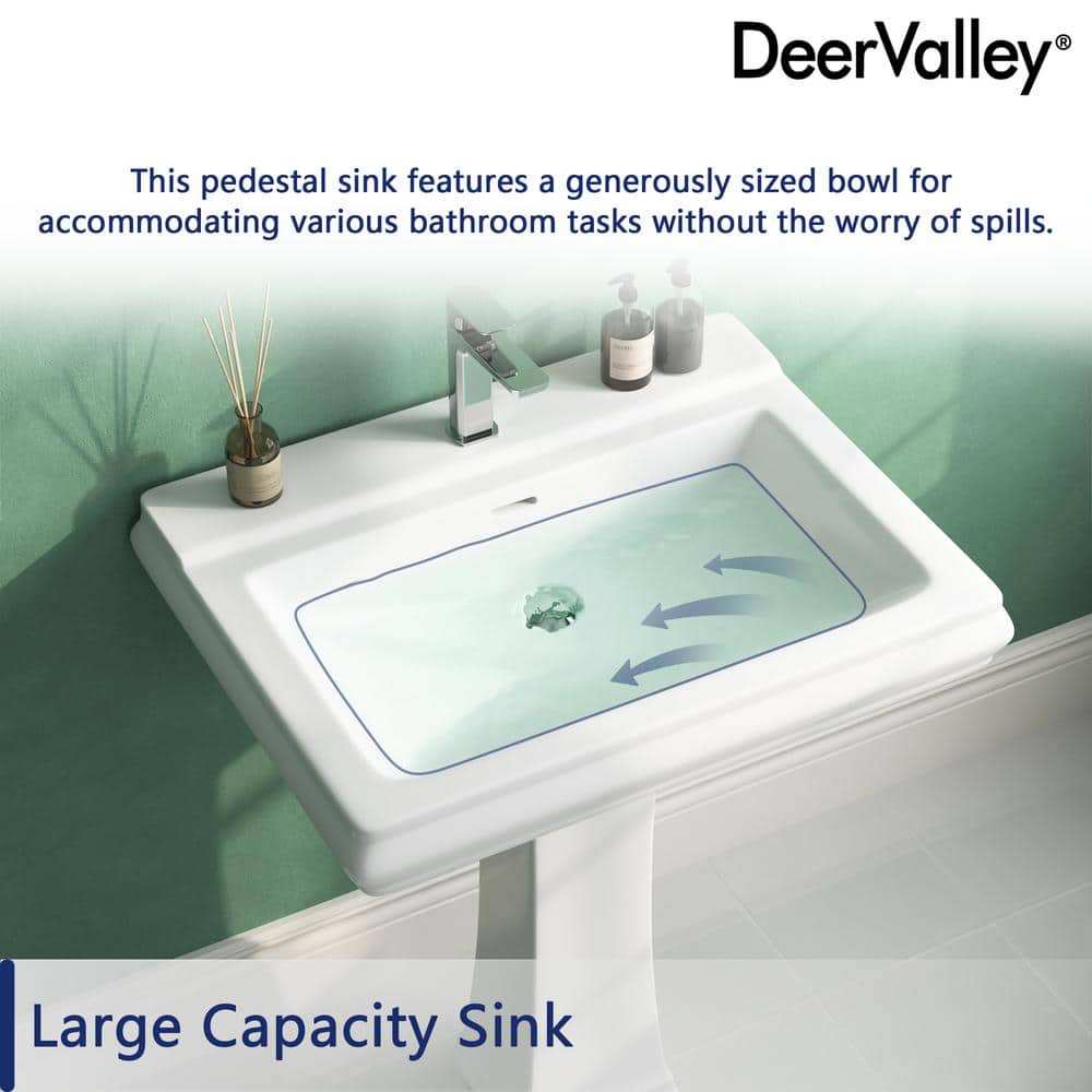 Apex 26" White Ceramic Rectangular Pedestal Bathroom Sink