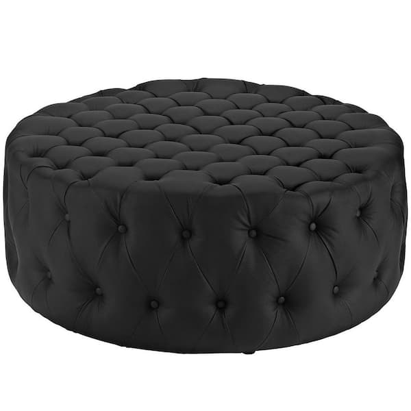 Black Amour Upholstered Vinyl Ottoman
