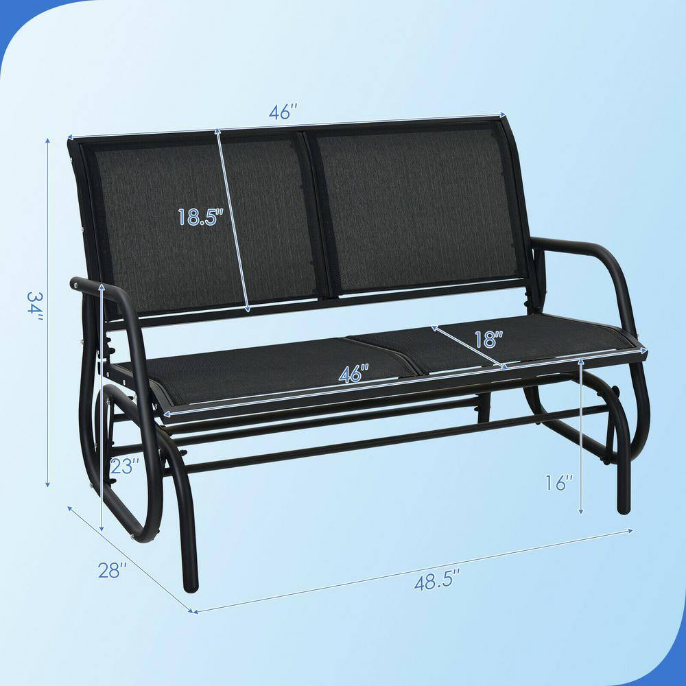 Black Steel Outdoor Glider Bench Loveseat with Mesh Fabric