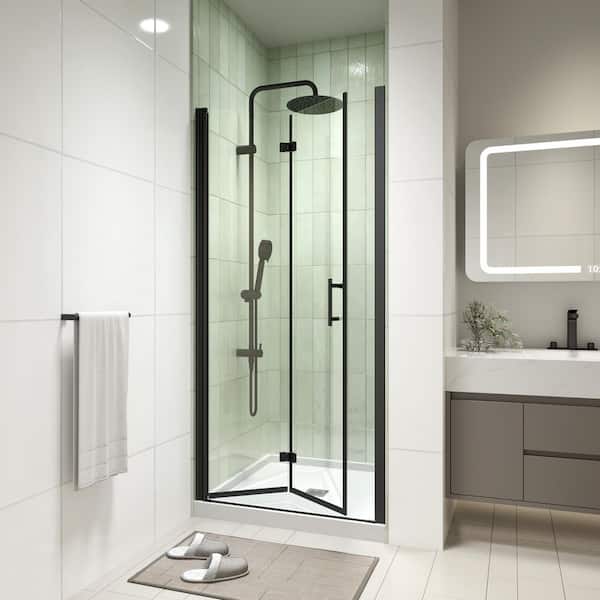 Modern 32 in. W x 72 in. H Bi-Fold Frameless Shower Door in Matte Black Finish with 1/4 in. (6mm) Clear Glass