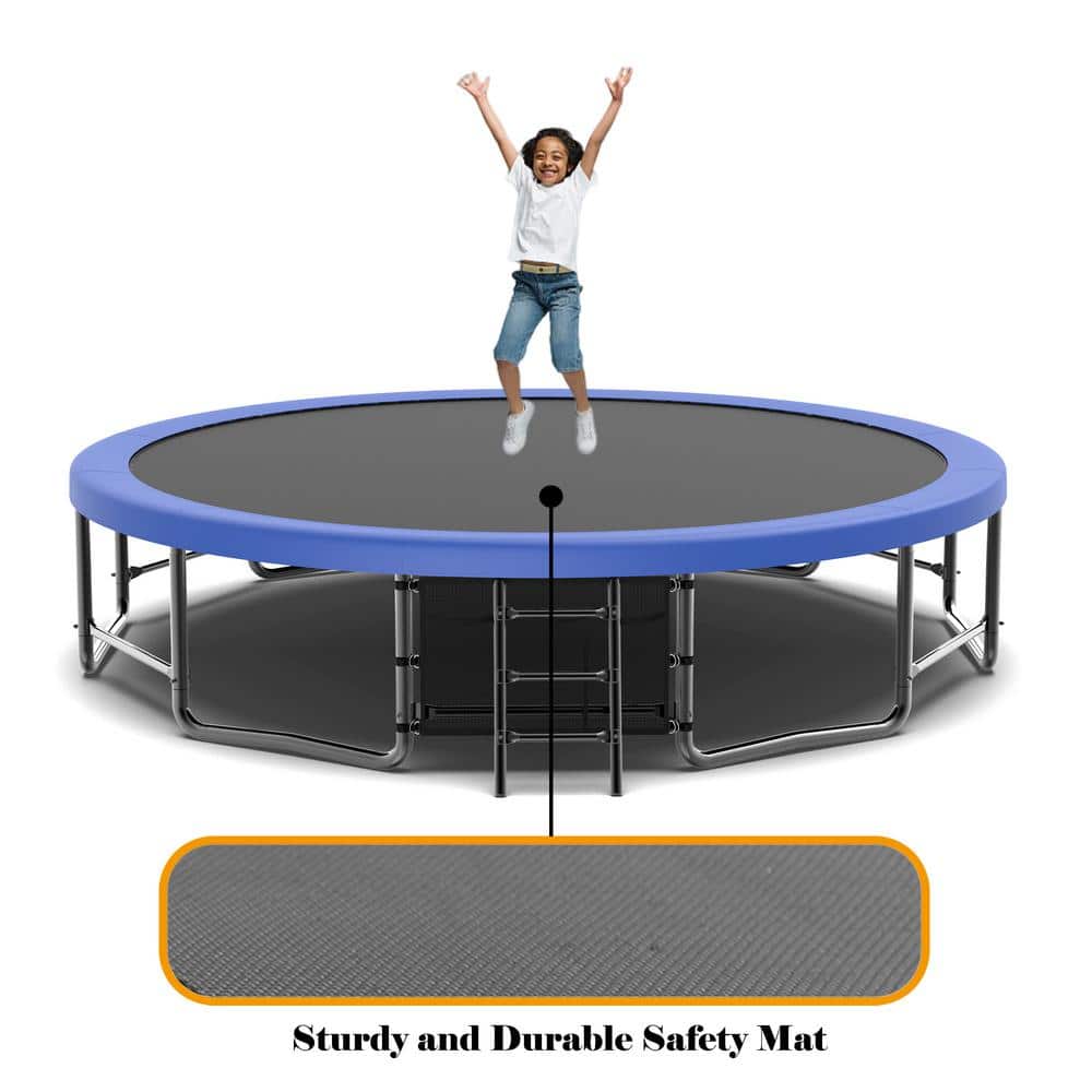 Blue 16 ft. Round Outdoor Trampoline with Enclosure Net