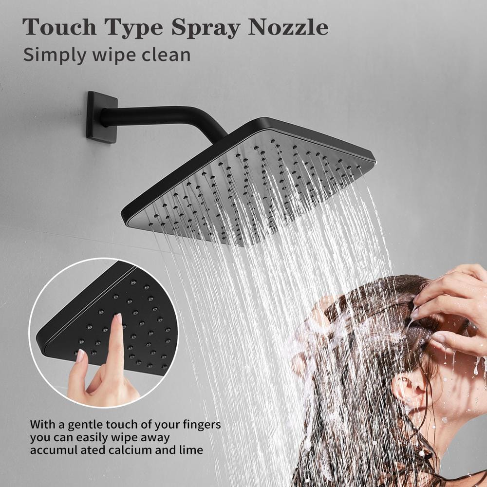 Matte Black Square Rainfall Shower Faucet Set with Valve