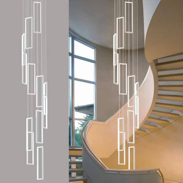 Home Lighting 252-Watt 12-Light 12C-White Pendant Lighting LED Rectangle Chandelier for Kitchen