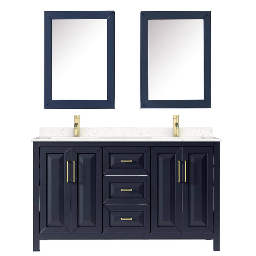 Daria 60 in.W x 22 in.D Double Vanity in Dark Blue w/Cultured Marble Vanity Top in Light-Vein Carrara w/Basins &Med Cabs price history on PriceWatchPro