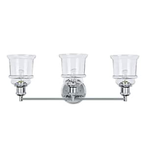 3-Light Chrome Vanity Light with Clear Glass Shade