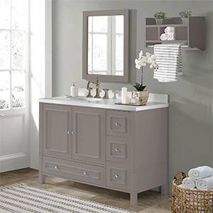Gray Pine Wood Bathroom Vanity Set with Mirror