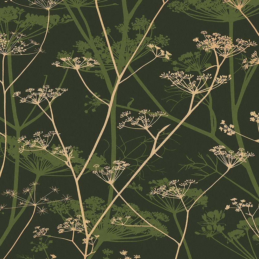 Sage and Gold Wild Chervil Floral Wallpaper Roll