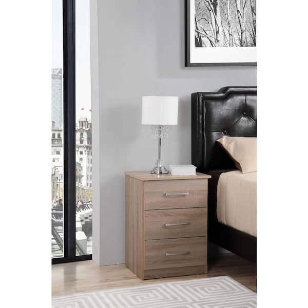 AndMakers Boston 3-Drawer Sandalwood Nightstand (24 in. H x 18 in. W x 16 in. D)