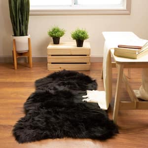 Serene Silky Faux Fur Fluffy Shag Rug Black 2' x 4' Sheepskin