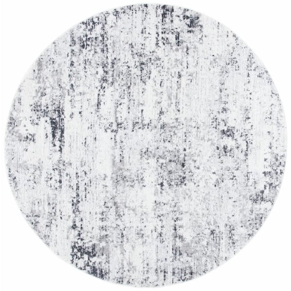 SAFAVIEH Amelia Ivory/Gray 5 ft. x 5 ft. Abstract Distressed Round Area Rug