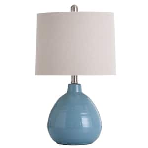 Cameron - Ceramic Table Lamp - Seaside Storm Blue Finish - Beige Hardback Linen Shade