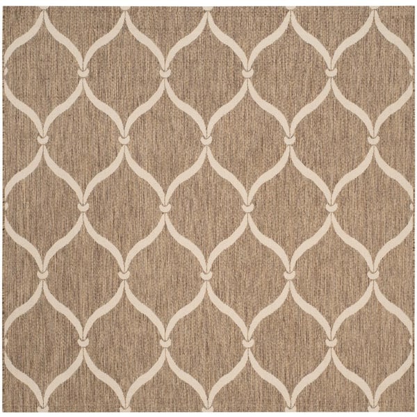 SAFAVIEH Courtyard Brown/Beige 7 ft. x 7 ft. Trellis Indoor/Outdoor Square Area Rug