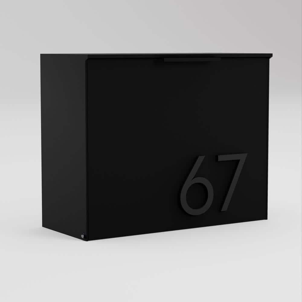 Black Aluminum Wall Mounted Mailbox with Brass Numbers