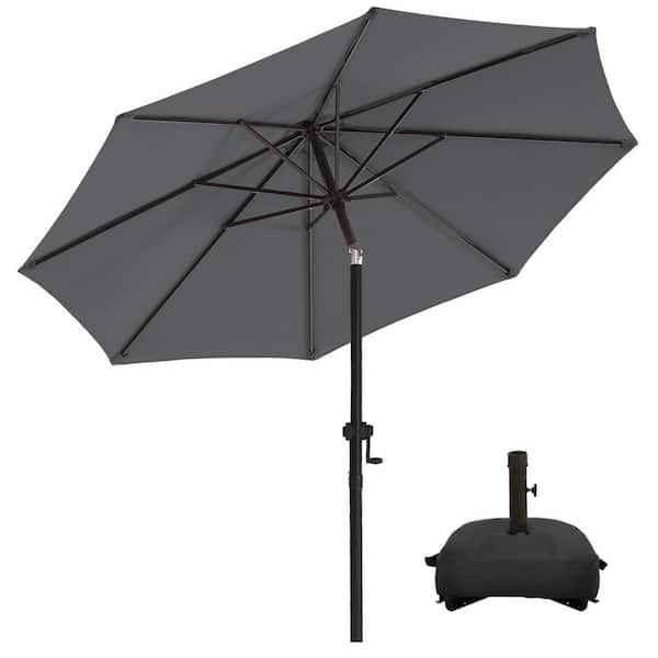 PASAMIC 10 ft. Aluminum Patio Umbrella Market Umbrella, Fade Resistant and Base Included in Dark Grey