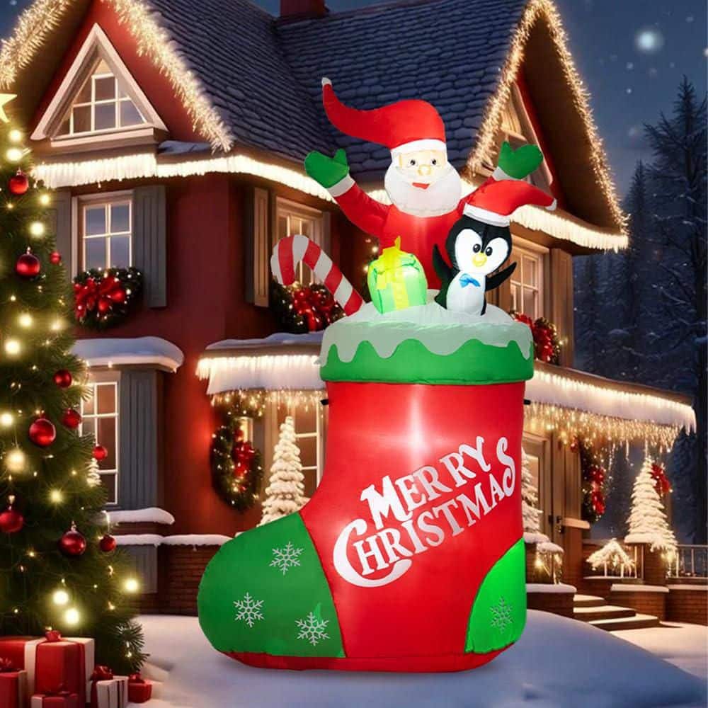 7 ft. Christmas Inflatable Socks with Santa Outdoor Christmas Decorations B