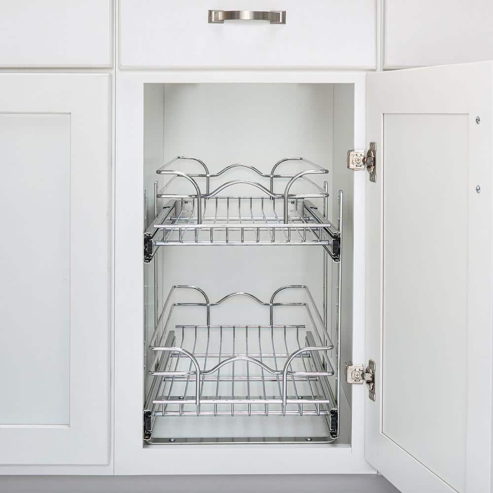 Chrome 2-Tier Wire Basket Pull Out Shelf for Kitchen Cabinets