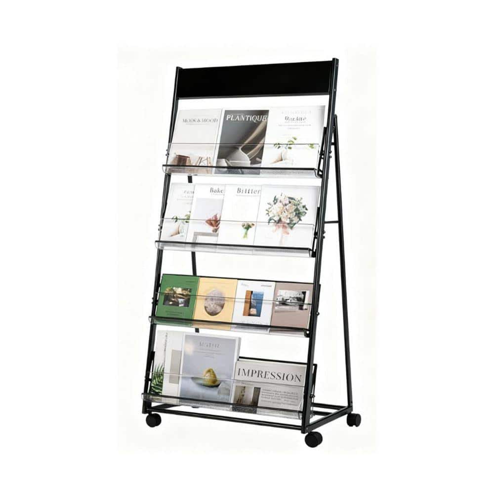 フクれいみシェルフ 4-Layer Black 25 in x 58 in Metal Floor Freestanding Magazine Rack