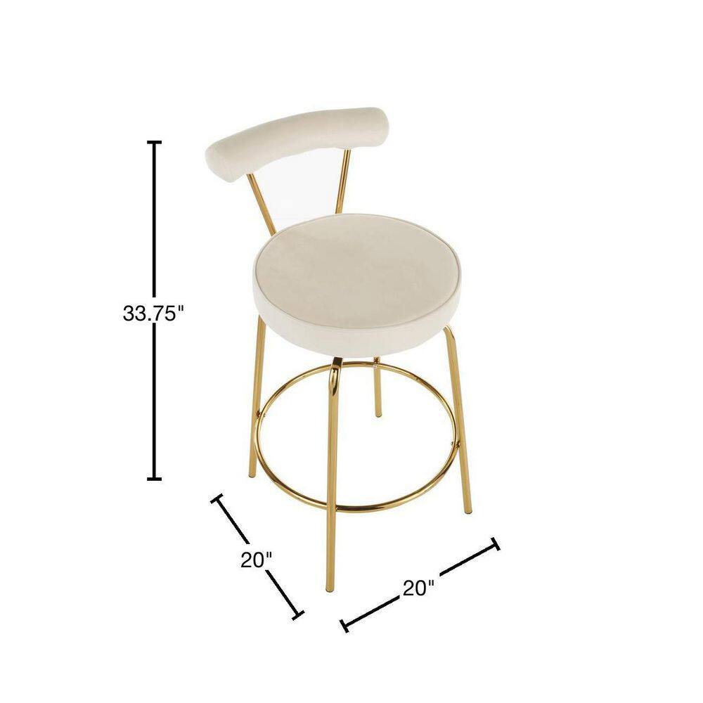 Glam Gold Metal and Cream Velvet Swivel Counter Stool