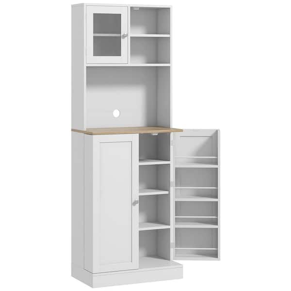 66.5 in. Wood Pantry Organizer with Hutch, 8 Door Shelves, Adjustable Shelves in White