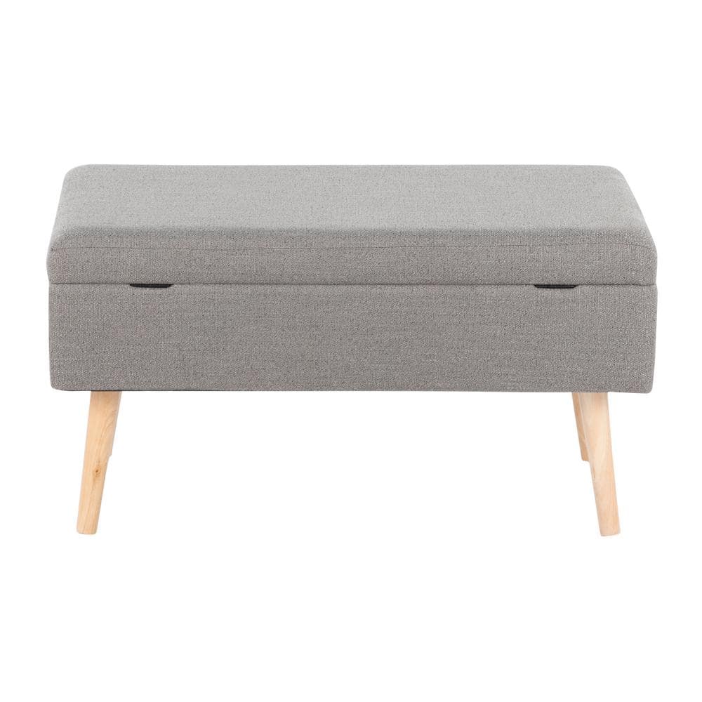 Contemporary Gray Fabric Upholstered Storage Bench with Natural Wood Legs