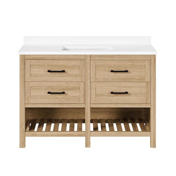 Autumn 48 in. Single Sink Weathered Tan Bath Vanity with White Engineered Stone Top (Assembled)