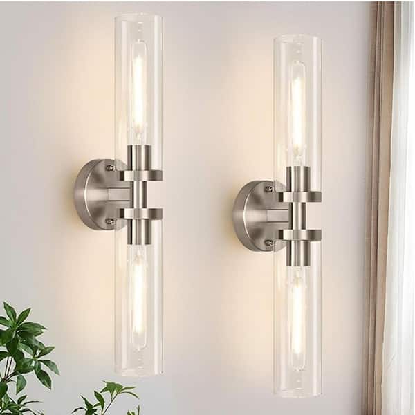 21.3 in.2-Light Sliver LED Wall Sconce,Natural Alabaster Modern Glass Globe Wall Light for Bedroom, Bathroom Living Room