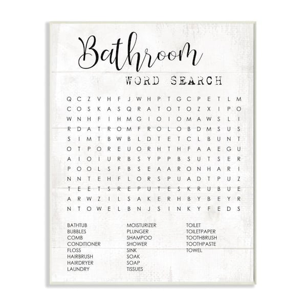 "Bathroom Word Search Fun Family" by Daphne Polselli Wood Wall Art 15 in. x 10 in.