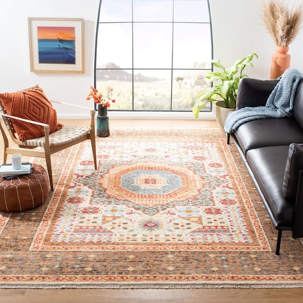Samarkand 8 ft. x 10 ft. Beige/Charcoal Ornate Sunburst Area Rug