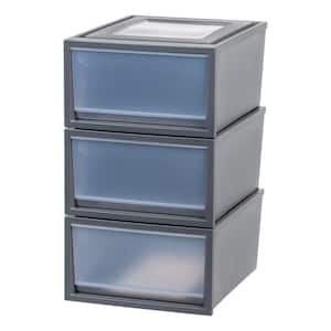 Plastic Stackable Chest Drawer in Gray (1-Drawer) (3-Pack)