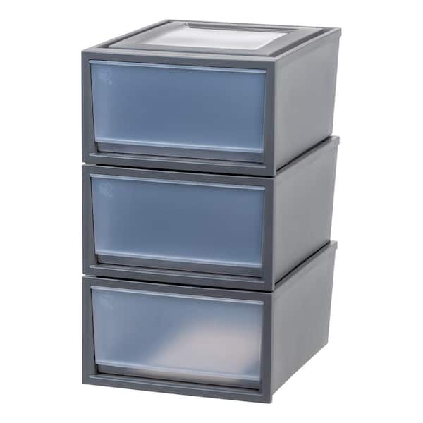 IRIS Plastic Stackable Chest Drawer in Gray (1-Drawer) (3-Pack)