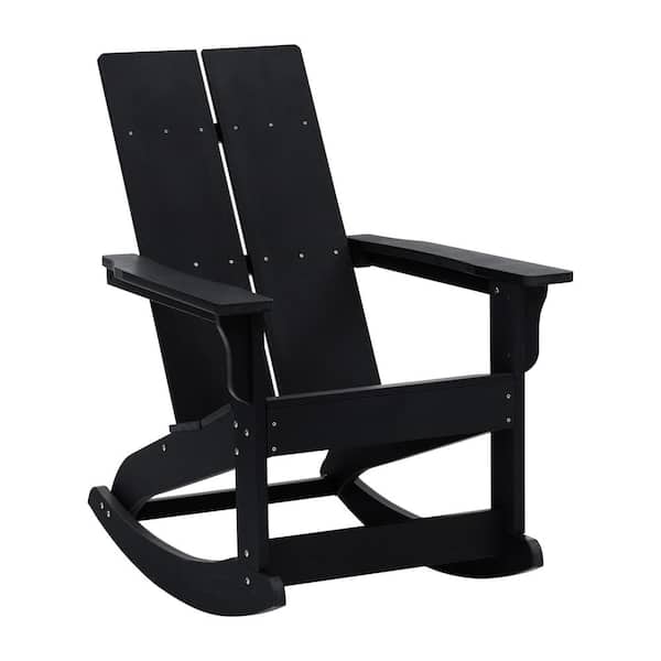 TAYLOR + LOGAN Black Plastic Outdoor Rocking Chair in Black