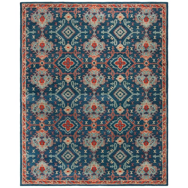 Heritage 10 ft. x 14 ft. Blue/Multi Floral Geometric Border Area Rug