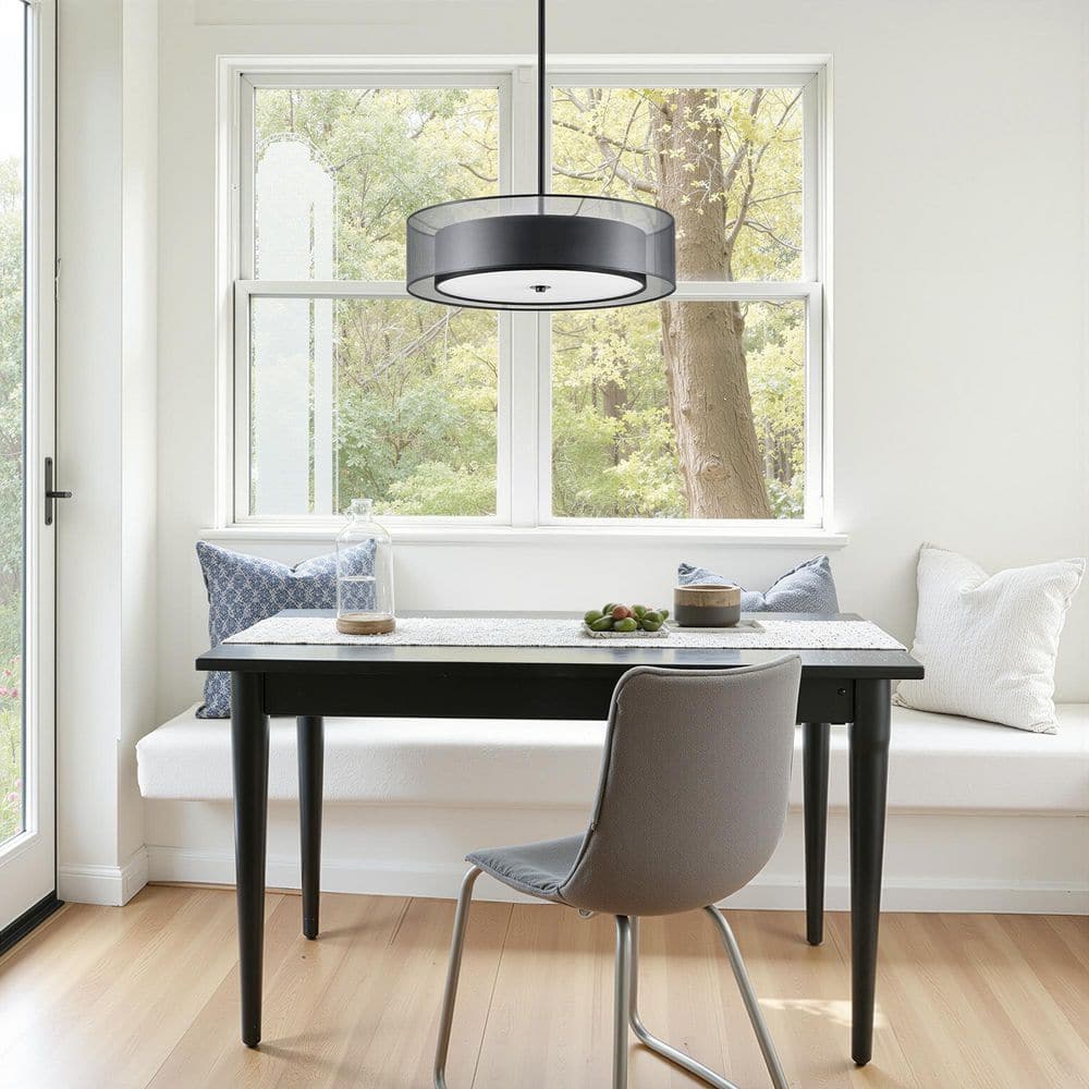 60-Watt 3-Light Dimmable Modern Black Pendant Light with 2-Tier Fabric Shade and No Light Bulb Included price history on PriceWatchPro