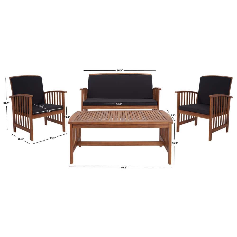 Rocklin 4-Piece Natural & Black Acacia Outdoor Set