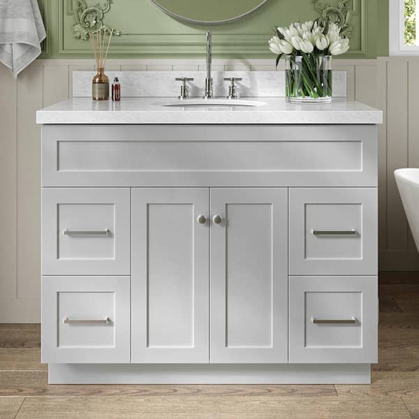 ARIEL Hamlet 43 in. W x 22 in. D x 36 in. H Bath Vanity in Grey with Carrara White Marble Vanity Top