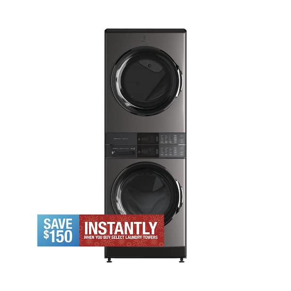 4.5 cu. ft. Stacked Washer and 8.0 cu. ft. Electric Dryer Laundry Tower in Titanium, SmartBoost Premixing, Energy Star