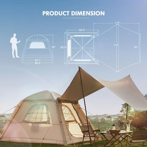DSNAPE Quick Setup 8 ft. x 8 ft. Beige Inflatable Camping Tent