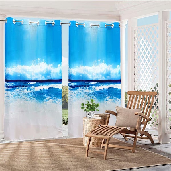 3D Blockout 2 Panel Set Window Curtain-Ocean Beach Blue Sky Cloud Fabric Drapes 