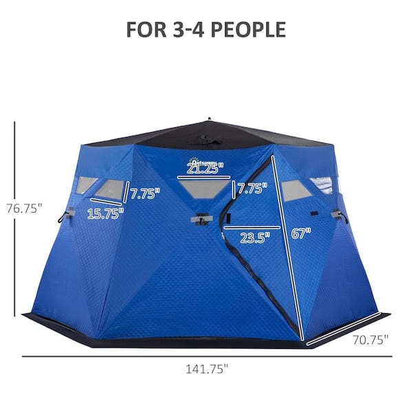 Outsunny 4-Person Insulated Ice Fishing Shelter 360-Degree View 