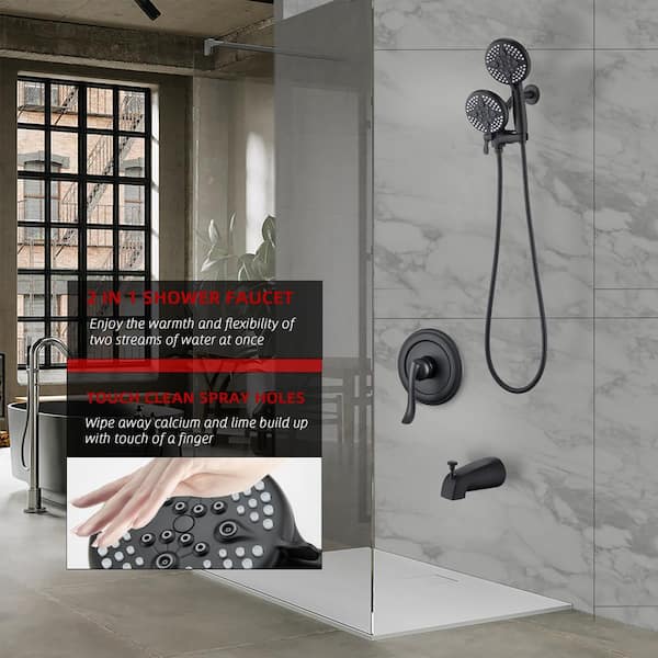 Single-Handle 24-Spray Tub and Shower Faucet Handheld Combo with 5 in. Shower Head in Matte Black (Valve Included)