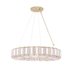 Belmont 12-Light Antique Brass Circle Chandelier with White Glass Shades