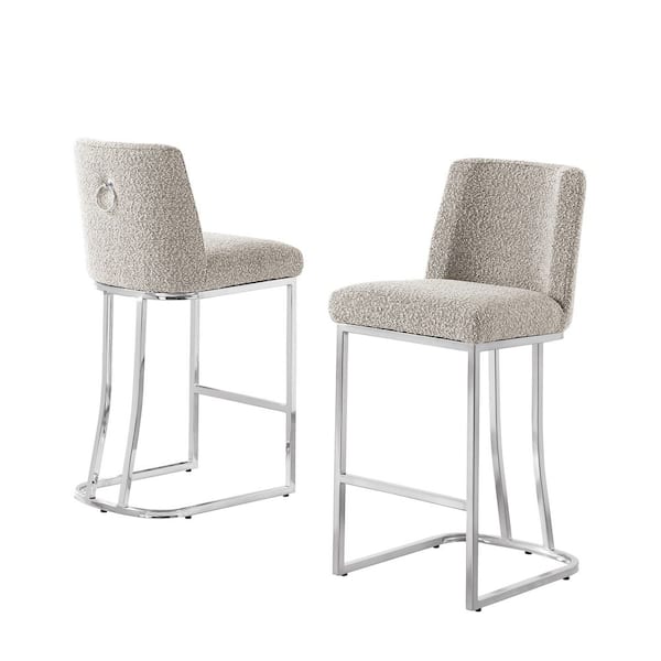 Raven Grey Boucle Fabric Counter Height Stool (Set of 2) With Chrome Legs