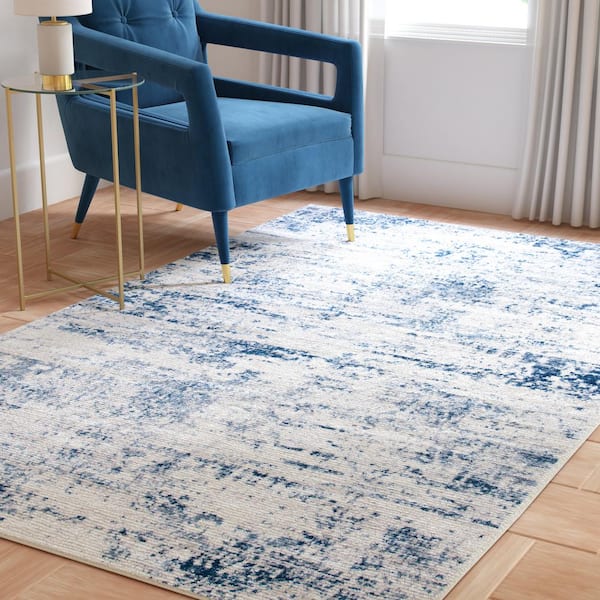 SAFAVIEH Amelia Ivory/Navy 5 ft. x 5 ft. Abstract Distressed 