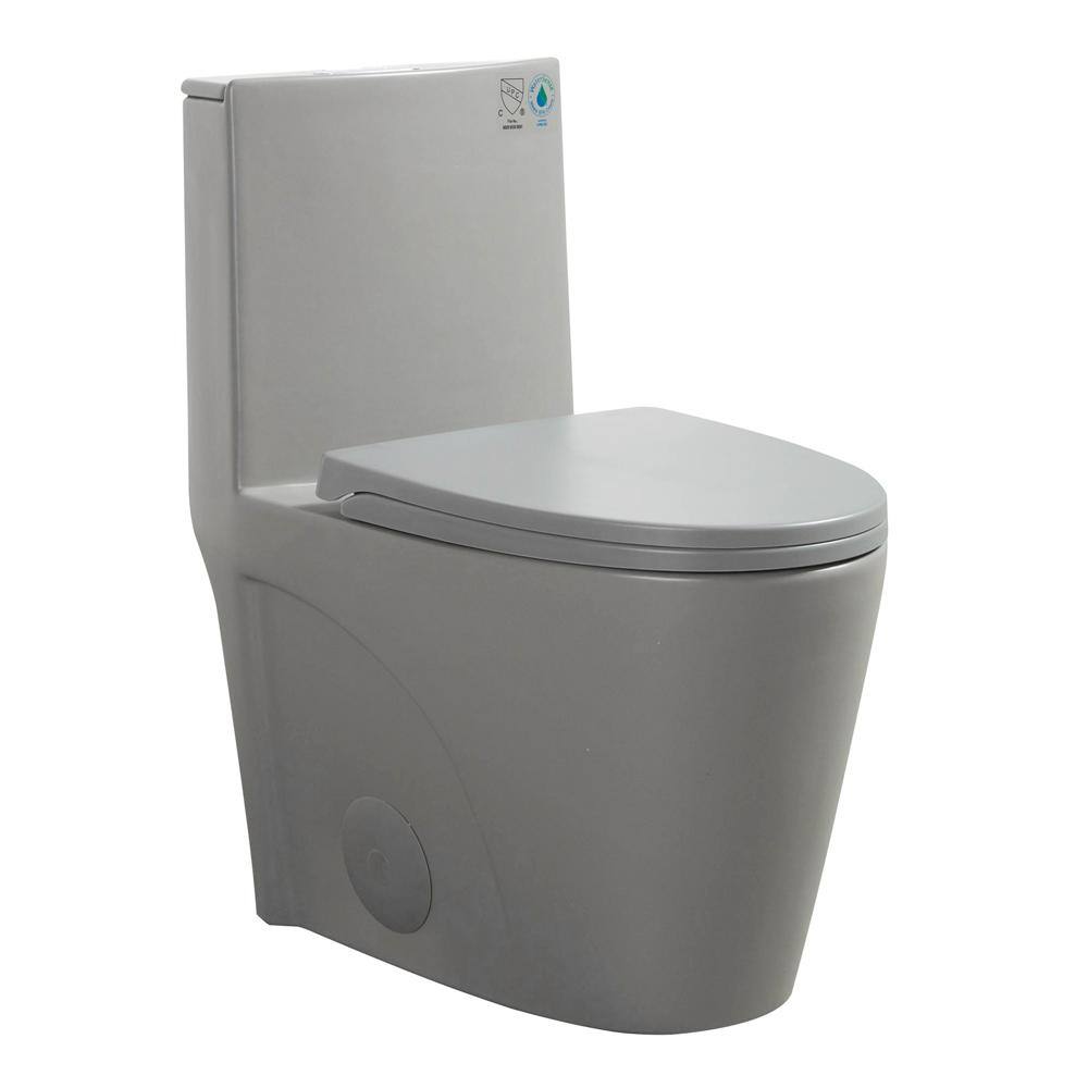 Logmey OnePiece 1.1/1.6 GPF Dual Flush Elongated Toilet in Gray with Soft Close Seat OPT0160DG