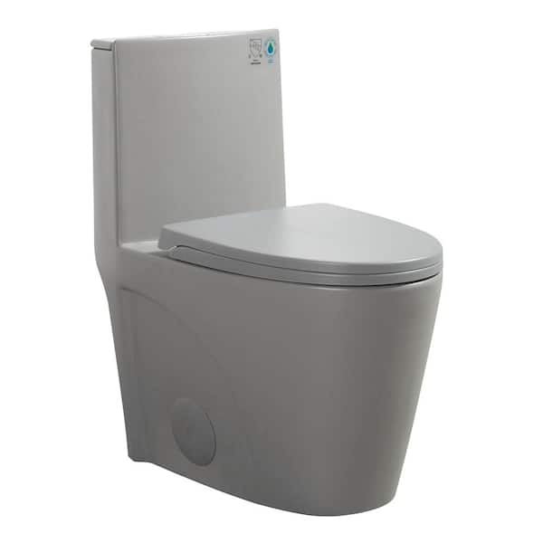 Logmey One-Piece 1.1/1.6 GPF Dual Flush Elongated Toilet in Gray with Soft Close Seat