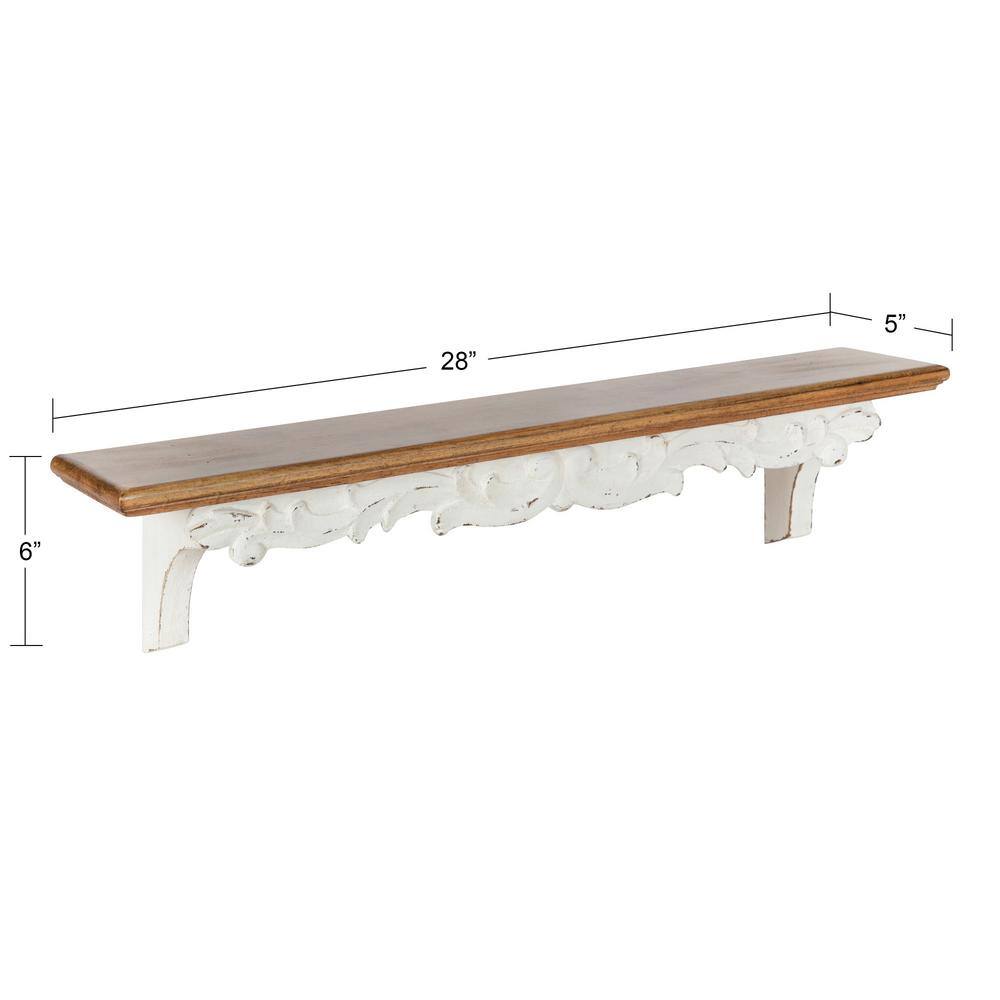 Rustic Brown and White Fir Wood Floating Wall Shelf