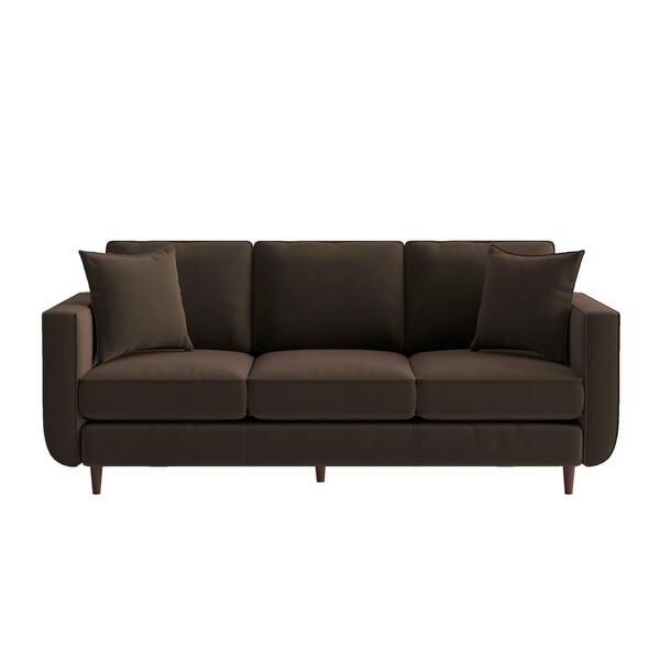 EVERGLADE HOME Carolina 82.5 in. Square Arm Velvet Straight in Brown