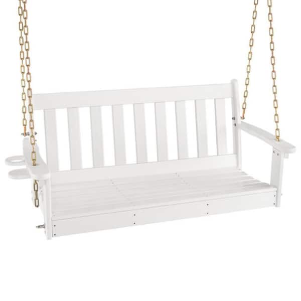 White Plastic Porch Swing Chair with Cup Holder