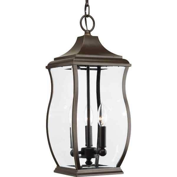 Progress Lighting Township Collection 3-Light Oil Rubbed Bronze Clear Beveled Glass New Traditional Outdoor Hanging Lantern Light