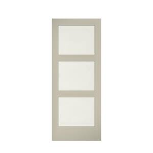 42 in. x 96 in. 3 Frosted Glass Solid Core White Finished Interior Barn Door Slab